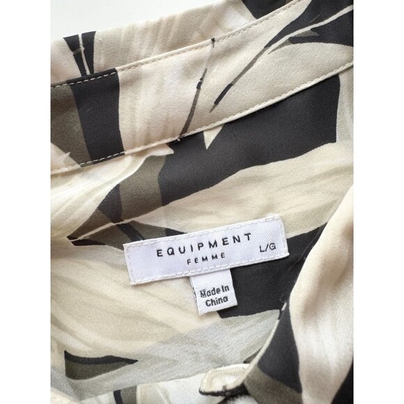 EQUIPMENT Slim Signature Leaf Print Crepe De Chine Button Up Shirt, Size L - Picture 11 of 13